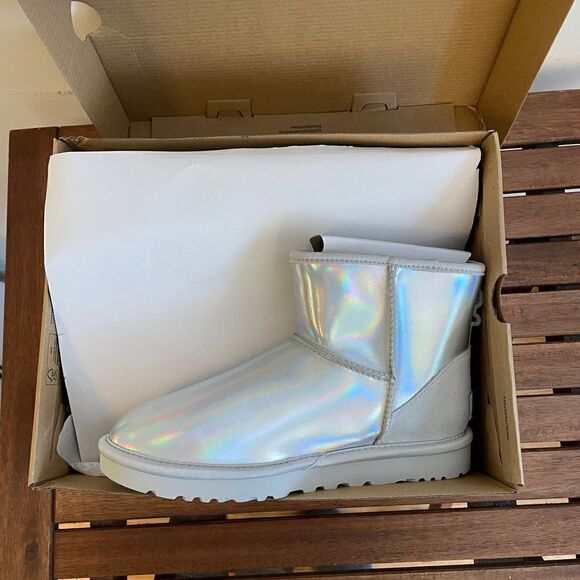 UGG Classic Mini Iridescent Glacier Grey Boots USA Women Size 8/UK 6/EU 39 - Picture 13 of 15